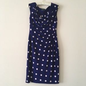 Ralph Lauren Blue White Polka Dot Midi Dress